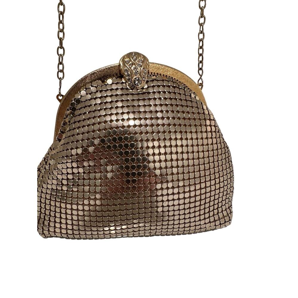 Vintage Gold Metal Mesh Bag with Floral Accent Frame
